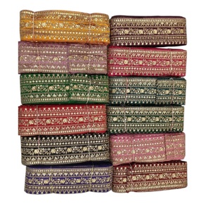 ริบบิ้นลูกไม้ปักลายคุณภาพสูง ประดับด้วยลูกปัด ผ้าฝ้าย 100% แต่งเลื่อม งานแฮนด์เมด สำหรับตกแต่งคอเสื้อ ราคาขายส่งจากอินเดีย - Product Image 1