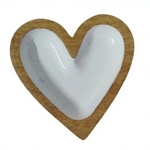 Checkered Hand-crafted Mango Wood Enamelled Heart Bowl Home & Kitchen Custom print Eco-friendly Tabletop Kitchen <b>Dinnerware</b> <b>sets</b> - Product Image 3