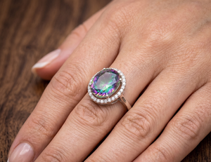 Anillo de Boda Hecho a Mano en Plata de Ley 925 con Topacio Místico de Forma Geométrica Natural, Certificado por IGI, para Fiesta - Product Image 6