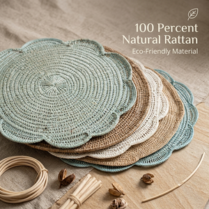แผ่นรองจานอาหารทรงกลมลายสแกลลอป ทำจากหวายสานด้วยมือ ทนความร้อน เป็นมิตรกับสิ่งแวดล้อม ปรับแต่งได้ ขายส่ง - Product Image 2