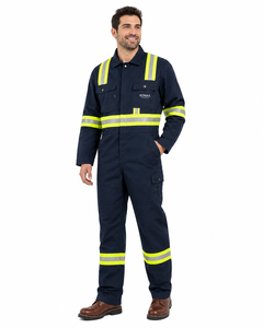 Navy Blue Lime Yellow Hi Vis Spandex <b>Waterproof</b> Industrial Work Coverall Heavy Duty Mechanic <b>Overall</b> Cargo Pockets Hidden Snap - Product Image 6