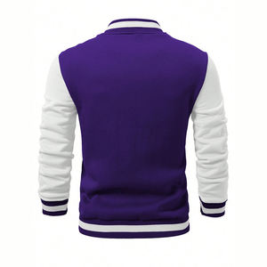 Purple Varsity <b>Jacket</b> With White Sleeves And Striped Trim Casual Baseball Style Outerwear For Men Autumn Wear - Product Image 6
