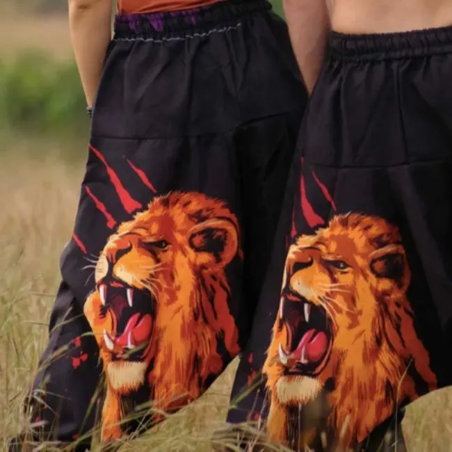 2024 dernières tendances unisexe coton Lion imprimé sarouel bohème Aladdin Hippie pantalon, Ballon pantalon avec Unique Lion Designs