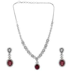 Classic Women's Gold Plated <b>Garnet</b> <b>Earrings</b> with Diamond Accent Water Drop Design Wedding Jewelry Set - Product Image 2