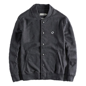 <b>Mens</b> Washed French Terry Varsity <b>Jacket</b> Embroidered Snap Button <b>Baseball</b> Sweatshirt Casual Coat - Product Image 1