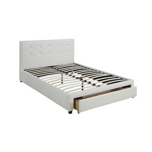 Letto matrimoniale imbottito in similpelle con contenitore bianco integrato, per camera da letto - Product Image 3