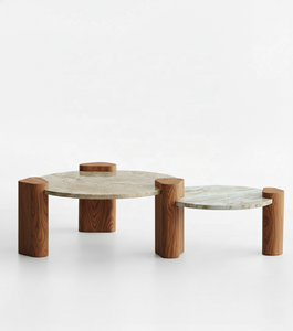 Mesa de centro moderna minimalista con superficie de mármol y patas de madera para sala de estar B2B India - Product Image 3