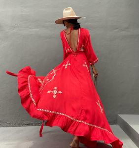 Honymoon ชุดเดรสคลุมสำหรับผู้หญิง,ชุดกระโปรงชายหาดฤดูร้อนผ้าเรยอนปักลายดีไซน์เนอร์ - Product Image 2