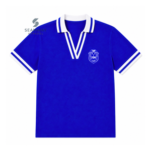 เสื้อโปโล Zeta Phi Beta Sorority สำหรับผู้หญิง สีน้ำเงินขาวลายทาง คอวี ผ้าปิเก้ถัก แขนสั้น ปักลายตราสัญลักษณ์ คอปก - Product Image 1