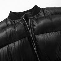 Blouson court matelassé noir en PU, fermeture éclair, manches courtes, sans col, coupe-vent, style streetwear, manteau d'hiver, rembourrage épais, couleur unie