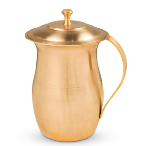 Classic hammered pure <b>copper</b> pitcher with an elegant curved brass <b>handle</b>. Durable drinkware available at wholesale price. - Product Image 4