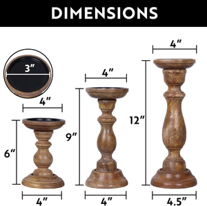 Porte-bougies en bois - Ensemble de 3 Tuli Vintage Classique Écologique pour Décoration de Table Rustique en Bois MULTI CRAFT - Product Image 4