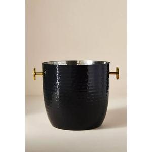 Seau à glace noir martelé avec poignées dorées, style français, en acier inoxydable étanche, refroidisseur à vin, cadeaux pour bar à domicile - Product Image 1