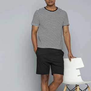 Custom Men's Striped Knitted <b>T</b> <b>Shirt</b> and Shorts Set Casual Summer Wear <b>Black</b> White Stripe Design Comfortable Regular Fit OEM - Product Image 4