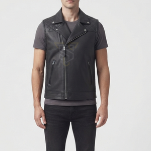Gilet de motard en cuir véritable pour homme, respirant, avec logo personnalisé, en tissu polyester, fermeture éclair, pour l'hiver - Product Image 3