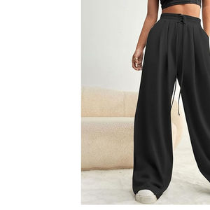 Pantalones de chándal de algodón grueso para mujer, estilo urbano, de invierno, holgados, transpirables, de pierna ancha, con cordón ajustable - Product Image 5