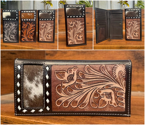 Prêt à expédier portefeuille long à deux volets en cuir usiné à la main pour portefeuilles floraux en cuir de vachette de haute qualité pour hommes portefeuilles de cartes en cuir véritable - Product Image 3