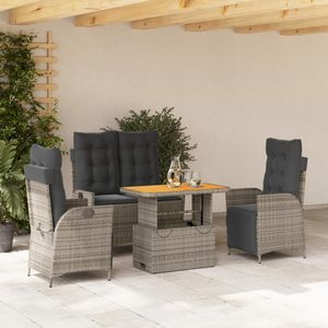 Set da pranzo in 4 pezzi con Patio in Rattan grigio con cuscini mobili da esterno resistenti - Product Image 1