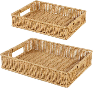 2 plateaux rectangulaires en jonc de mer avec poignées - Plateaux de rangement réutilisables pour la cuisine et la salle de bain - Product Image 5