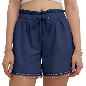 Shorts en lin écologiques pour femmes, respirants, à séchage rapide, décontractés, tissés, unis, taille haute, avec franges, vêtements d'été durables - Product Image 2