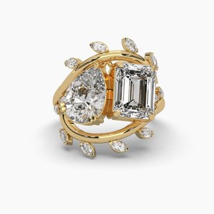Moissanite 2.00CT Each Pear & <b>Emerald</b> Cut Two Way Cross Over <b>Ring</b> Original 925 <b>Silver</b> With Gold Plated Fine Unique Style Jewelry - Product Image 6