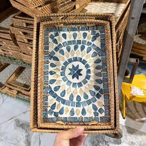 ถาดเก็บของทรงสี่เหลี่ยมผืนผ้าสีสันสดใสลายมุก รุ่น DragonEx Hot 2024 ทำจากหวาย งานแฮนด์เมด หรูหรา พรีเมียม ตะกร้าใส่ผลไม้ลายดอกลิลลี่ - Product Image 1