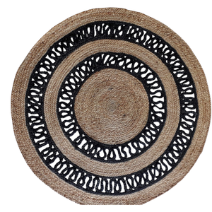 Custom Handwoven Natural Jute <b>Rug</b>-<b>Rustic</b> Geometric 3D Cube Scalloped Border Openwork Lace Carpet - Product Image 5