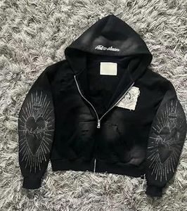 Men's Black <b>Zip</b>-<b>Up</b> Hoodie Regular Fit Digital Printing Oversized Acid Washed French Terry Streetwear Waterproof Winter Wear - Product Image 5
