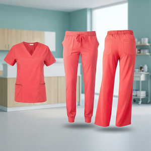 Women <b>Scrub</b> Set V Neck Woven Eco-Friendly Medical Uniform <b>Jogger</b> Pants Hospital Workwear Custom Logo - Product Image 2