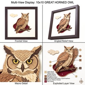 Framed Wooden Owl <b>Wall</b> Art Carved Decorative Piece for Living Room Modern Style - Product Image 4