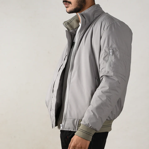 Chaqueta Bomber Gris para Hombre, con Capucha, Cierre de Cremallera, Cuello Redondo, Informal, Ligera, Resistente al Viento, de Nailon, para Primavera - Product Image 1