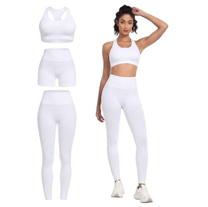 Mid-Waist Two-Piece Fitness Sports Set for Women Breathable Elastic Solid Pattern Push-Up <b>Vest</b> Knee-Length Shorts Sleeveless - Product Image 2