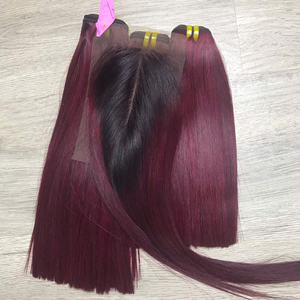 Factory Price 100% Raw Virgin Vietnamese Human Weft Lace Wig Bone Straight <b>Burgundy</b> Color Super Double Drawn Hair Extensions - Product Image 5