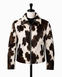 Veste en cuir de vachette pour homme, imprimé animal, col rabattu, fermeture éclair, doublure en fausse fourrure épaisse, style décontracté d'hiver - Product Image 2