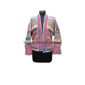Ethnic Summer/Winter Spring Autumn Knitted <b>Kantha</b> <b>Jacket</b> 100% Cotton V-neck Full Sleeve Breathable Quick Dry Eco-Friendly - Product Image 4