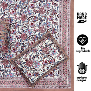 Parure de lit 3 pièces en coton classique imprimé à la main de Jaipur, taille King, teintures non toxiques, douce, respirante, écologique, 200 fils/cm² - Product Image 2
