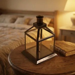 Lanterne en fer artisanale au design unique avec finition noire et panneaux en verre, modèle L889, pour la décoration de la maison - Product Image 4