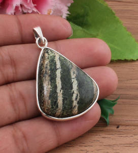 Pendentif en argent sterling 925 plaqué platine avec pierre précieuse en jaspe naturel, design géométrique simple, vintage, unisexe, charme, bijoux à porter tous les jours - Product Image 6