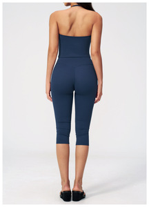 Conjunto de Yoga de 2 Piezas para Mujer, Cuello Redondo, Manga Corta, Cintura Alta, Largo hasta la Rodilla, Sin Costuras, Color Sólido, Spandex y Poliéster, Ropa Deportiva - Product Image 2