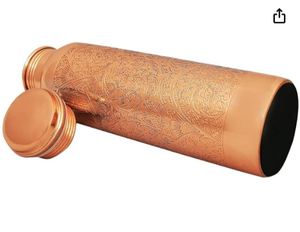 Bouteille d'eau en cuivre gravée à motif floral, gourde métallique avec bouchon fileté, récipient décoratif pour boissons, article cadeau pour la salle à manger - Product Image 2