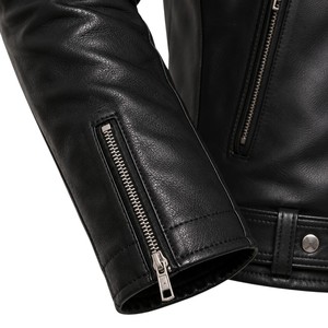 Veste de motard en cuir véritable pour homme SANDRA TRADERS, coupe ajustée, col montant, fermeture éclair, ceinture, respirante, pour l'hiver - Product Image 6