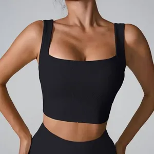 <b>Women's</b> <b>Black</b> Rib Knit Stretch Scoop Neck <b>Tank</b> <b>Top</b> Casual Solid Color Breathable Short Fit Polyester Front Logo 160g - Product Image 1