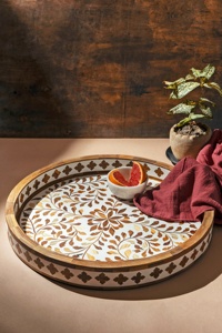 Elegant Bone Inlay Serving Tray Art Deco Design Handcrafted Wedding Birthday Diwali Decorative <b>Microwave</b> Safe Lightweight - Product Image 3