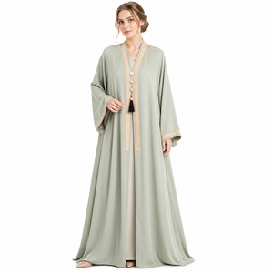 Abaya Estilo Dubái Minimalista, Kaftán Abierto por Delante, Abaya Turca Abierta, Abaya Clásica Farasha, Abaya con Mangas Kimono, Abaya Árabe Moderna A - Product Image 3