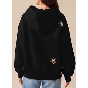 Leopard <b>Star</b> Graphic Hoodies Oversized Cheetah Embroidered Hoodie Y2k Streetwear Hooded Sweatshirts with Pocket - Product Image 3