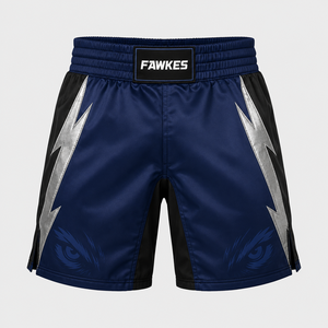 Pantalones Cortos de Artes Marciales Mixtas Fawkes para Hombre, Azul, Negro, Plateado, con Estampado de Rayos, Transpirables, de Secado Rápido, Corte Regular, para Adultos - Product Image 1