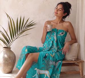 Vestido Maxi Cruzado con Estampado Tropical, Escote Halter con Abertura, Estilo Holgado para Vacaciones, Vestido de Playa de Verano, Colores Vibrantes, Étnico Bohemio - Product Image 5