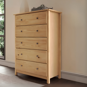 Modern 5-Drawer Solid Oak Wooden <b>Chest</b> <b>Storage</b> Cabinet with Eco-Friendly Design Durable Construction for Bedroom Furniture - Product Image 3