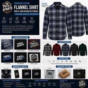 Camisa de Franela a Cuadros de Manga Larga para Hombre, 100% Algodón, Cuello con Botones, Corte Regular, Informal, Tejido de Invierno, Bordada, de Alta Calidad - Product Image 2