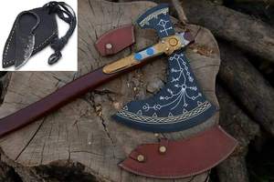 Hache Viking Tactique à Dos Plat de Qualité Industrielle, Faite à la Main et Personnalisée, en Acier 1095 avec Manche en Bois de Rose, pour la Cuisine et le Camping - Product Image 5
